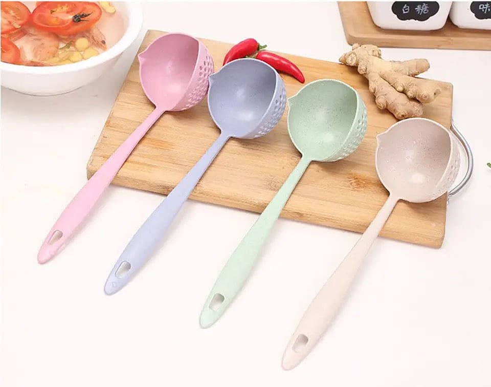 2 in 1 Soup Spoon Ladle, Long Handle Kitchen Strainer, Creative Multifunctional Soup Spoon & Colander, Wheat Kitchen Straw Soup Slotted Spoon, Plastic Spoon Filter Strainer, Household Kitchen Table wear Accessories 2 in 1 Soup Spoon Ladle, Long Handle Kitchen Strainer, Creative Multifunctional Soup Spoon & Colander, Wheat Kitchen Straw Soup Slotted Spoon, Plastic Spoon Filter Strainer, Household Kitchen Table wear Accessories